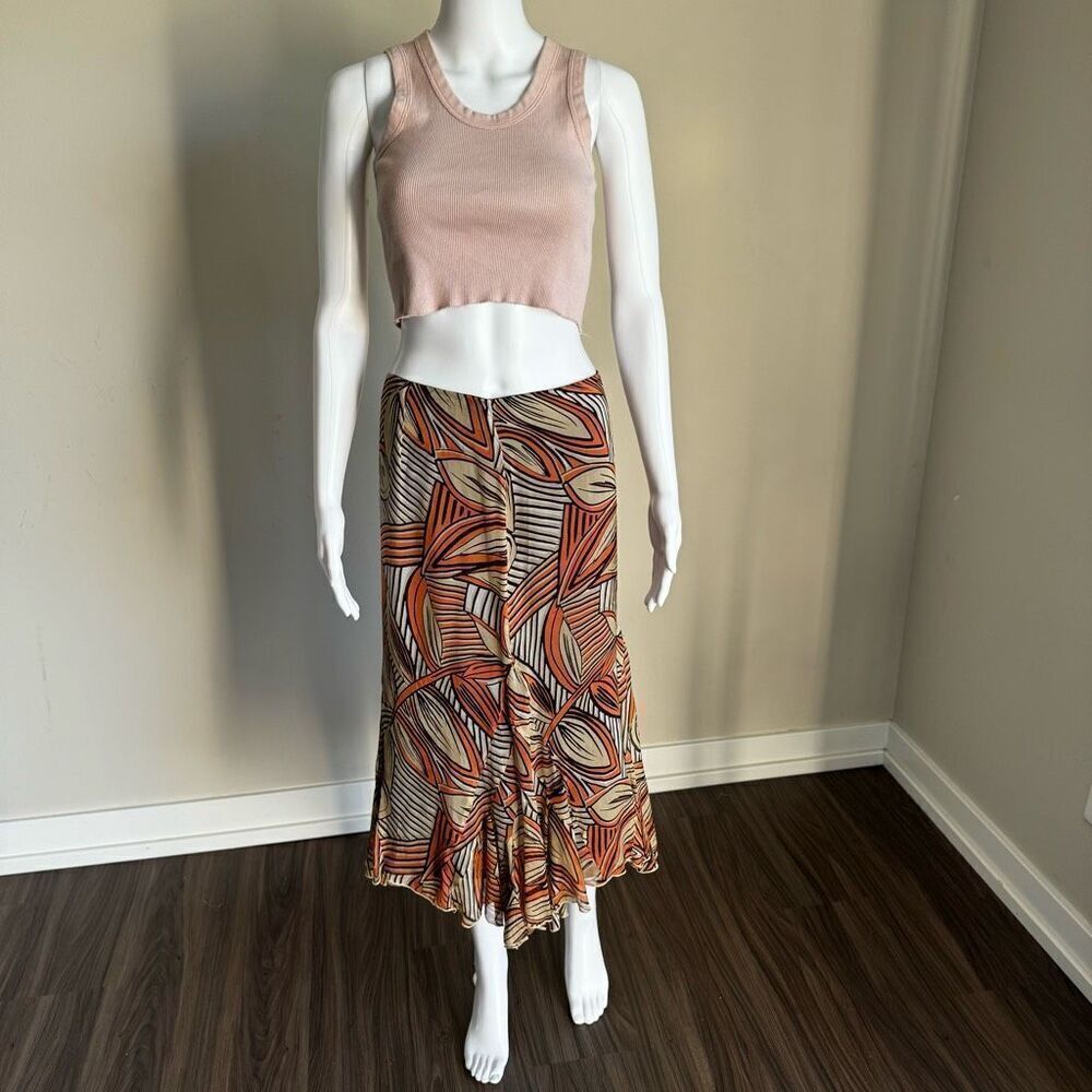Dana Buchman Tribal Asymmetrical Silk Midi Skirt Size 10